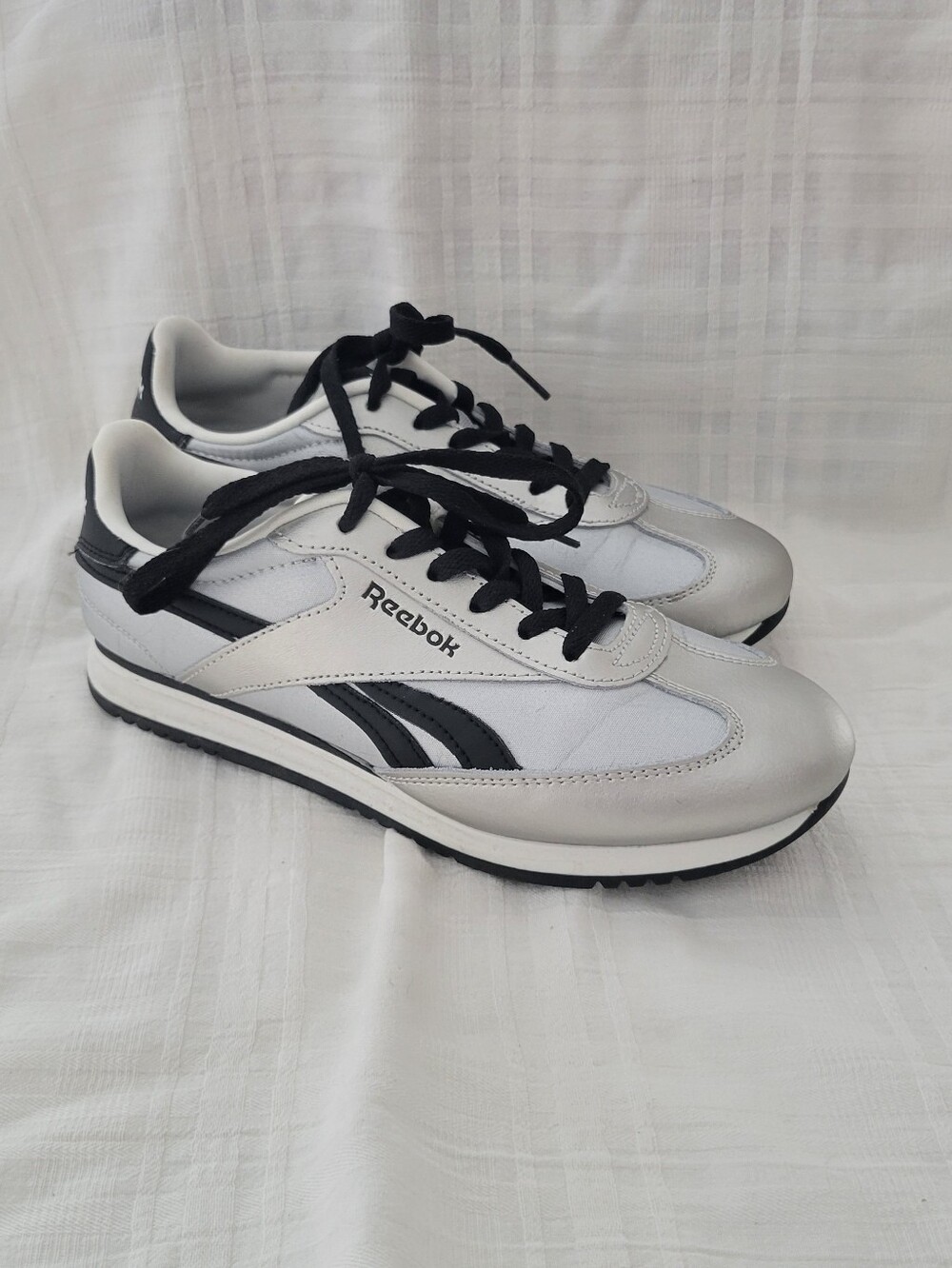 Reebok World 70  Silver and Black Retro Sneakers